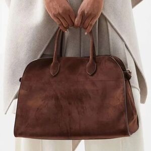 Margaux 15 Soft Suede Top Handle Bag in Chocolate Brown